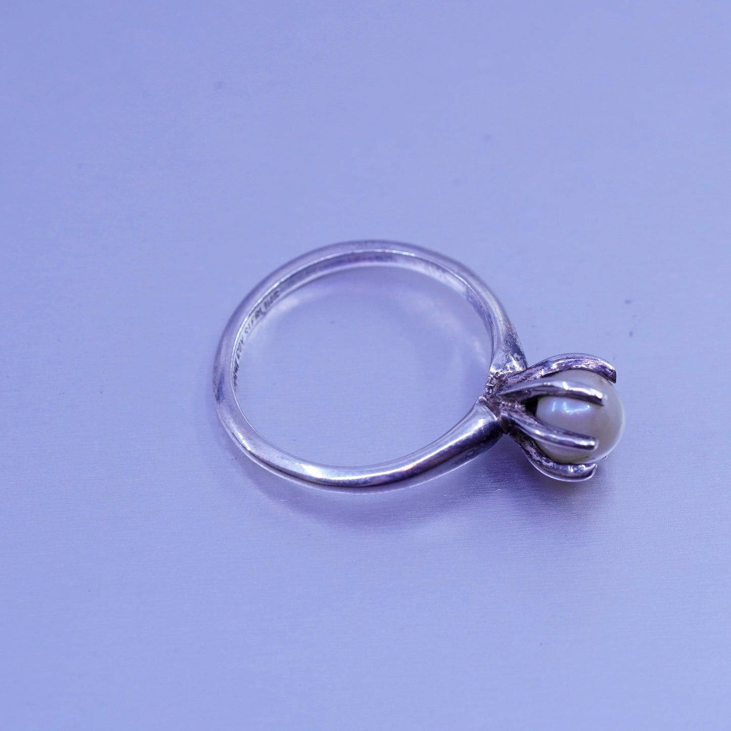 Size 6.5, vintage Sterling 925 silver handmade ring with pearl