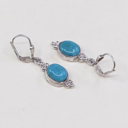Vtg handmade Sterling Silver earrings, Southwestern 925 Turquoise Dangles