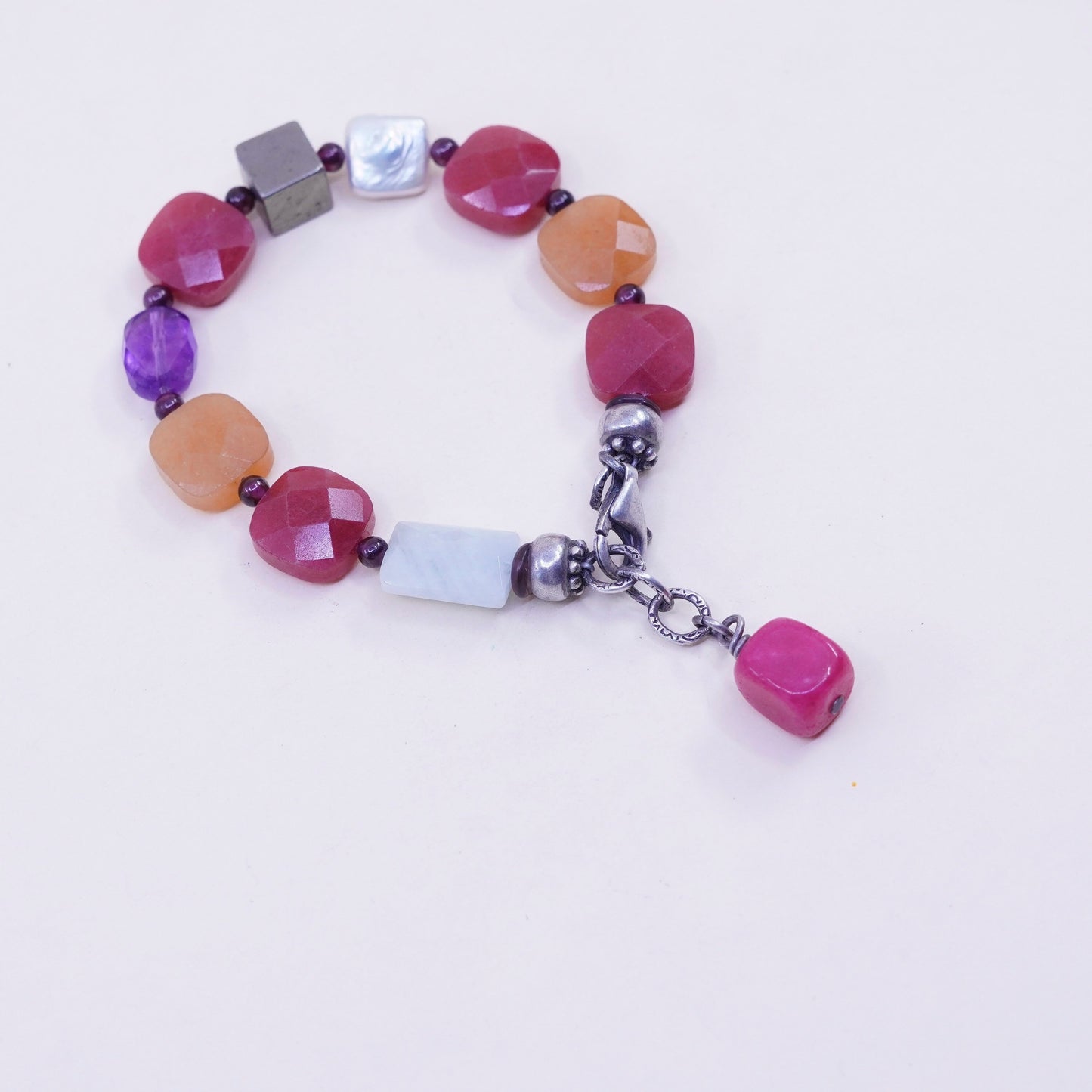 6.75”, 925 Sterling silver handmade bracelet with sea washed glass nugget