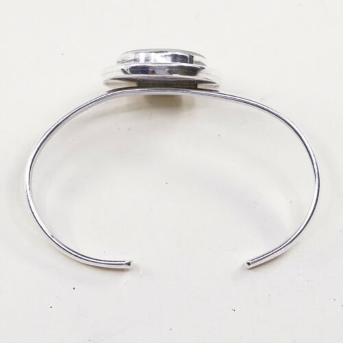 7”, Vtg Modern Handmade Sterling 925 Silver Cuff Bracelet W/ White Agate