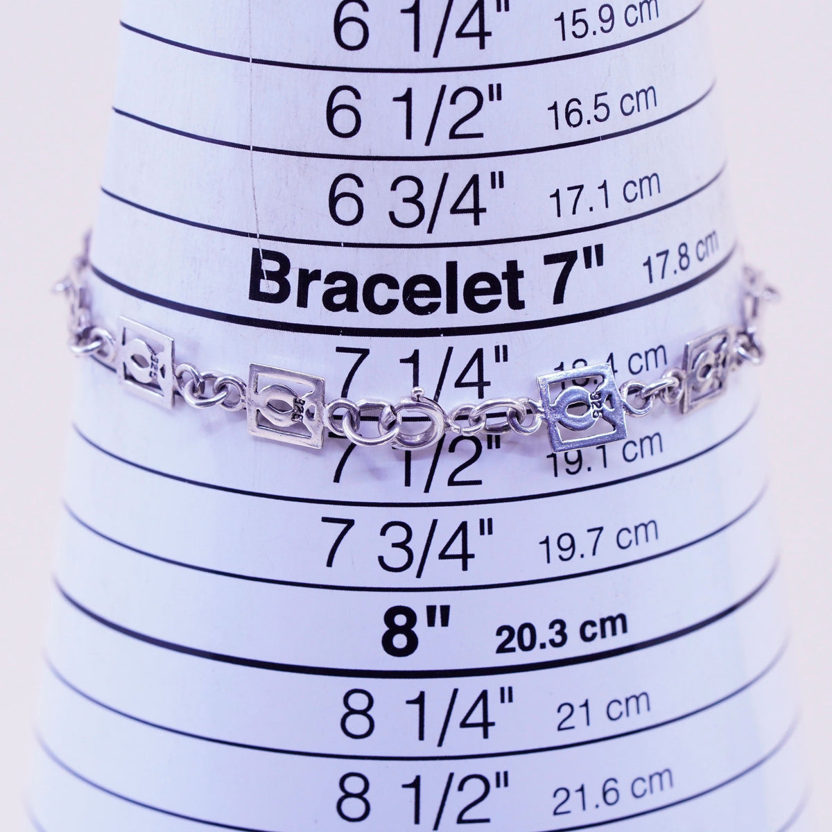 7.5”, Vintage sterling silver handmade bracelet, 925 silver fish link chain
