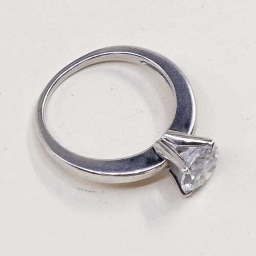 Sz 6.25, Vtg Sterling silver handmade ring, solid 925 Engagement band W/ CZ