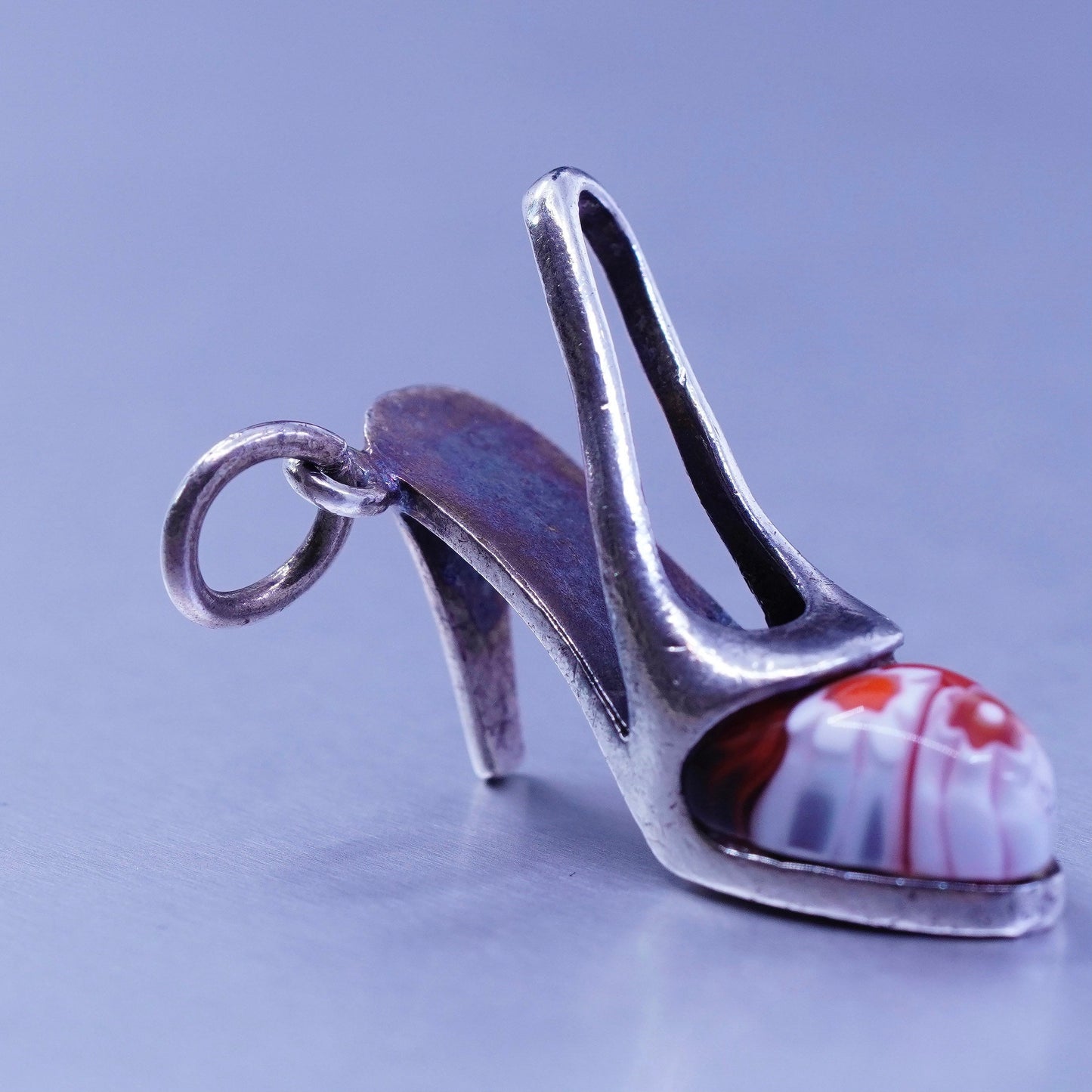 Italian Alan K sterling 925 silver pendant high heel, multiciori murano glass