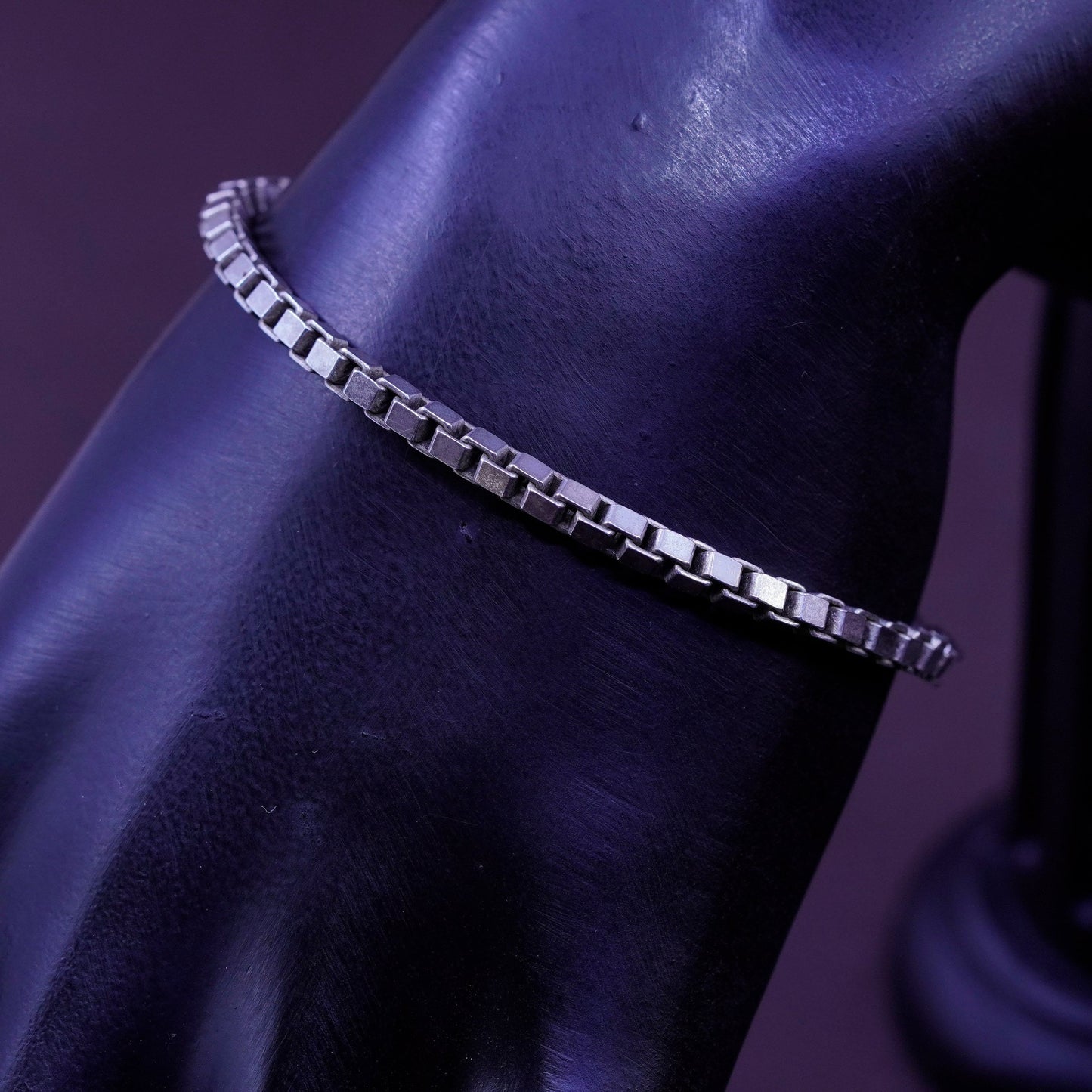 6.5”, 3mm, vintage Sterling silver handmade bracelet, Italy 925 box chain