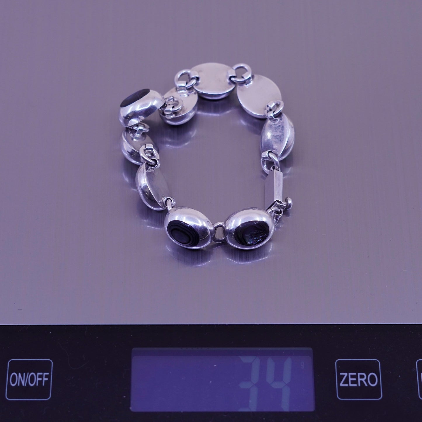 6.25”, vintage sterling 925 silver handmade bracelet with abalone