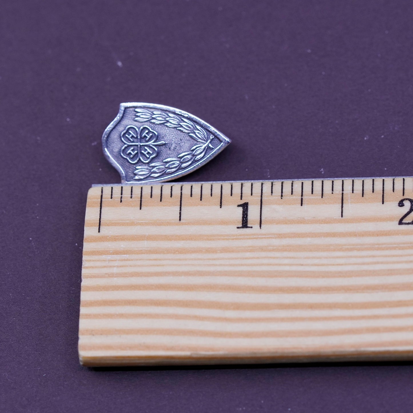 Vintage sterling 925 silver four leaves clover pin with 4H