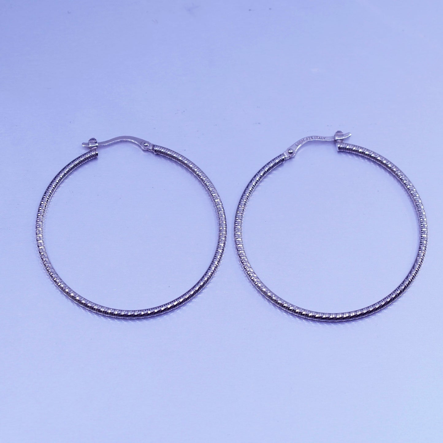 1.5”, vintage Italy Lirm Sterling silver handmade earrings, 925 textured hoops