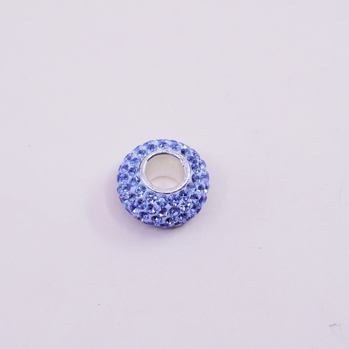 Vintage sterling silver handmade pendant, 925 bead charm with blue crystal