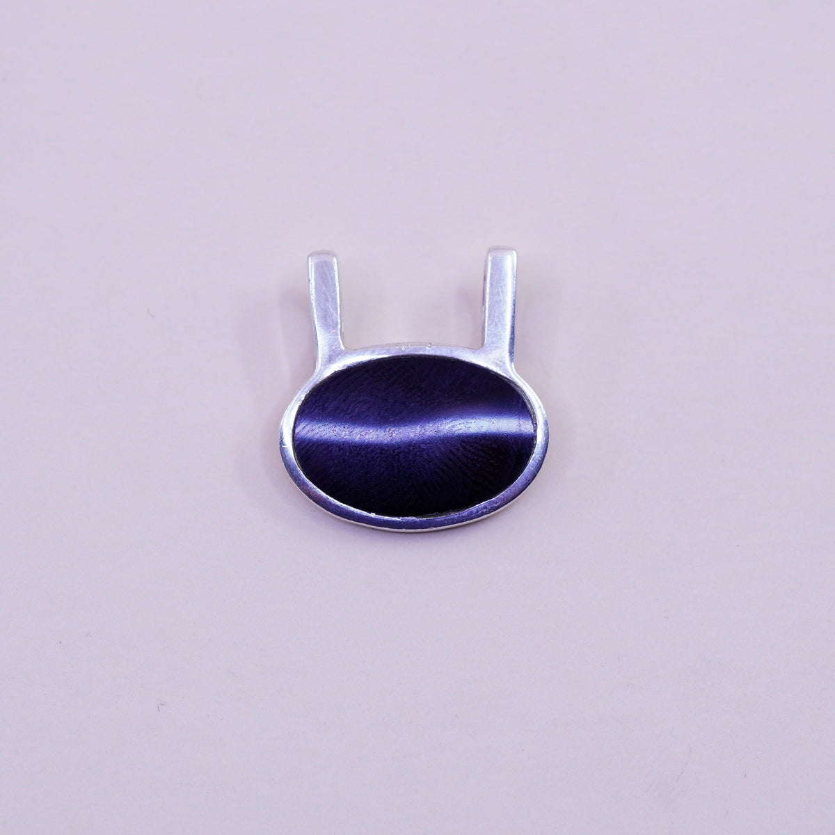 vintage handmade sterling 925 silver pendant with oval black onyx