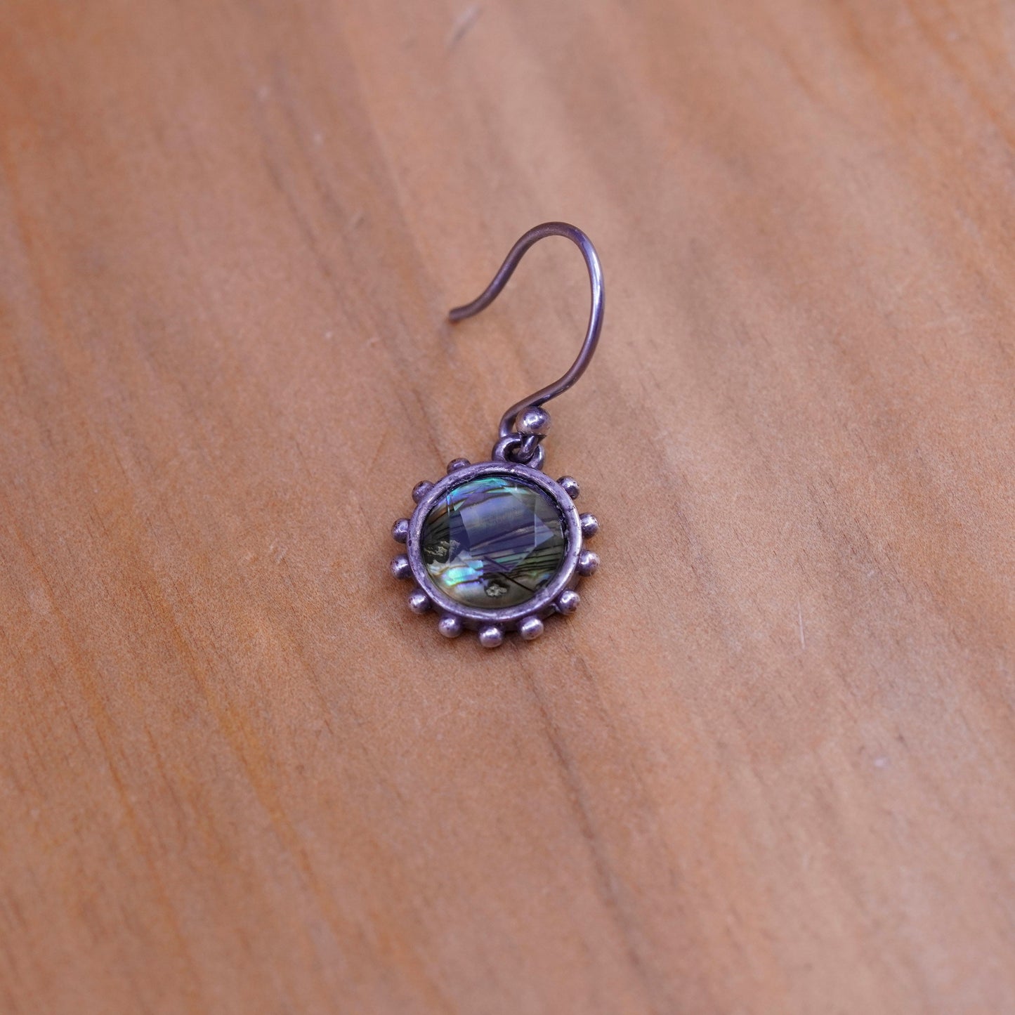 Vintage Sterling 925 silver handmade earrings with abalone glass cover beads