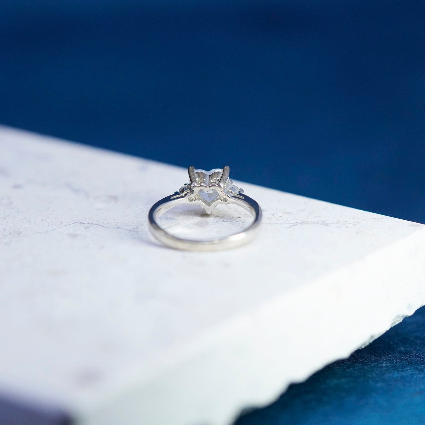 Size 6.25, Vintage Sterling 925 silver engagement ring, with heart Cz