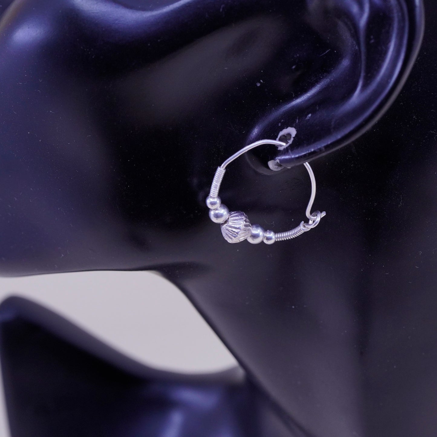0.75”, Vintage sterling 925 silver loop handmade earrings, bali wired hoops
