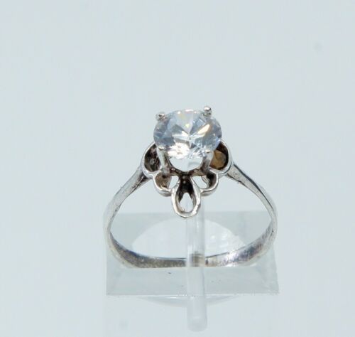 Sz 6, Vtg Sterling Silver Handmade Ring, 925 Filigree Whirl Band W/ Crystal