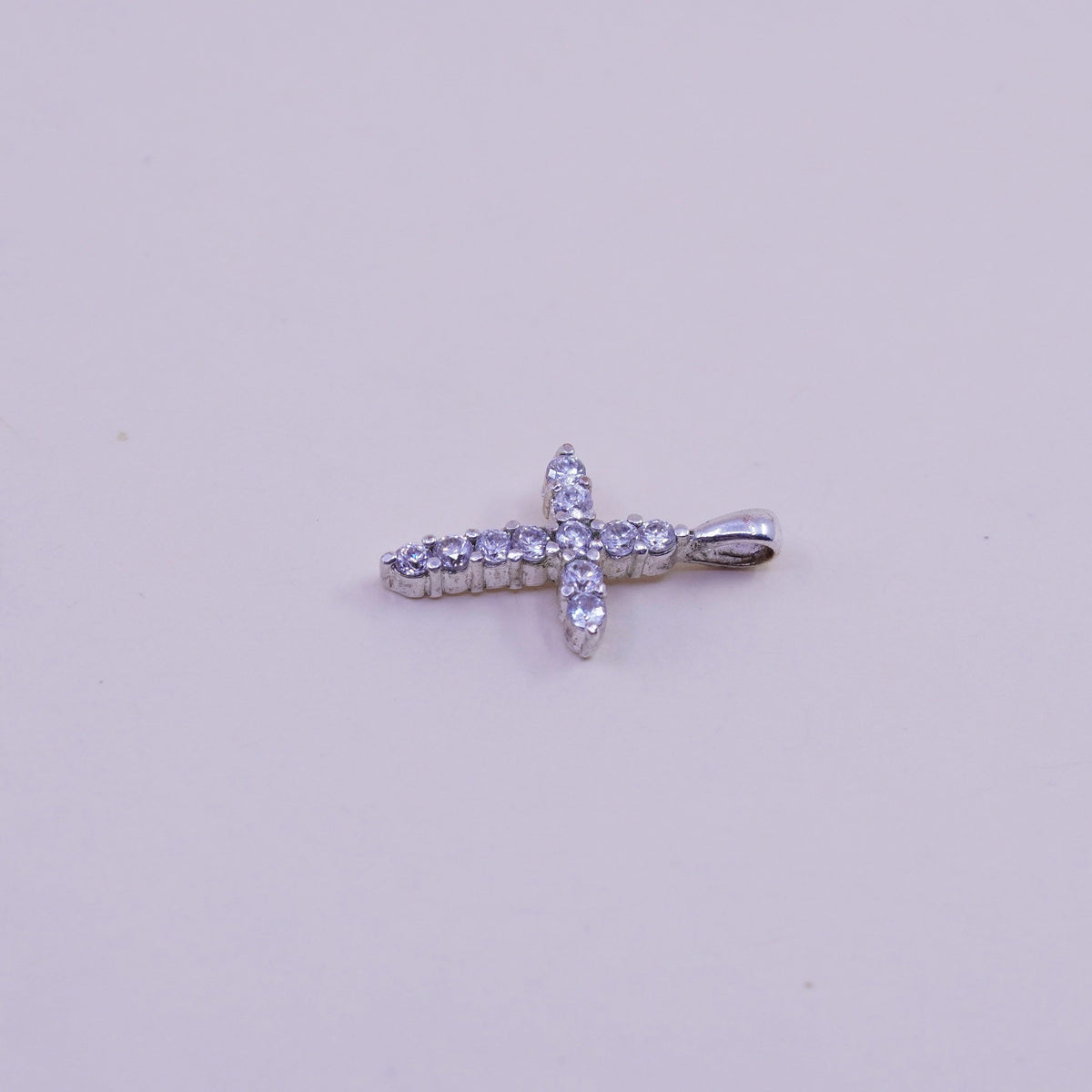 Vintage sterling silver pendant, 925 cross handmade pendant with Cz