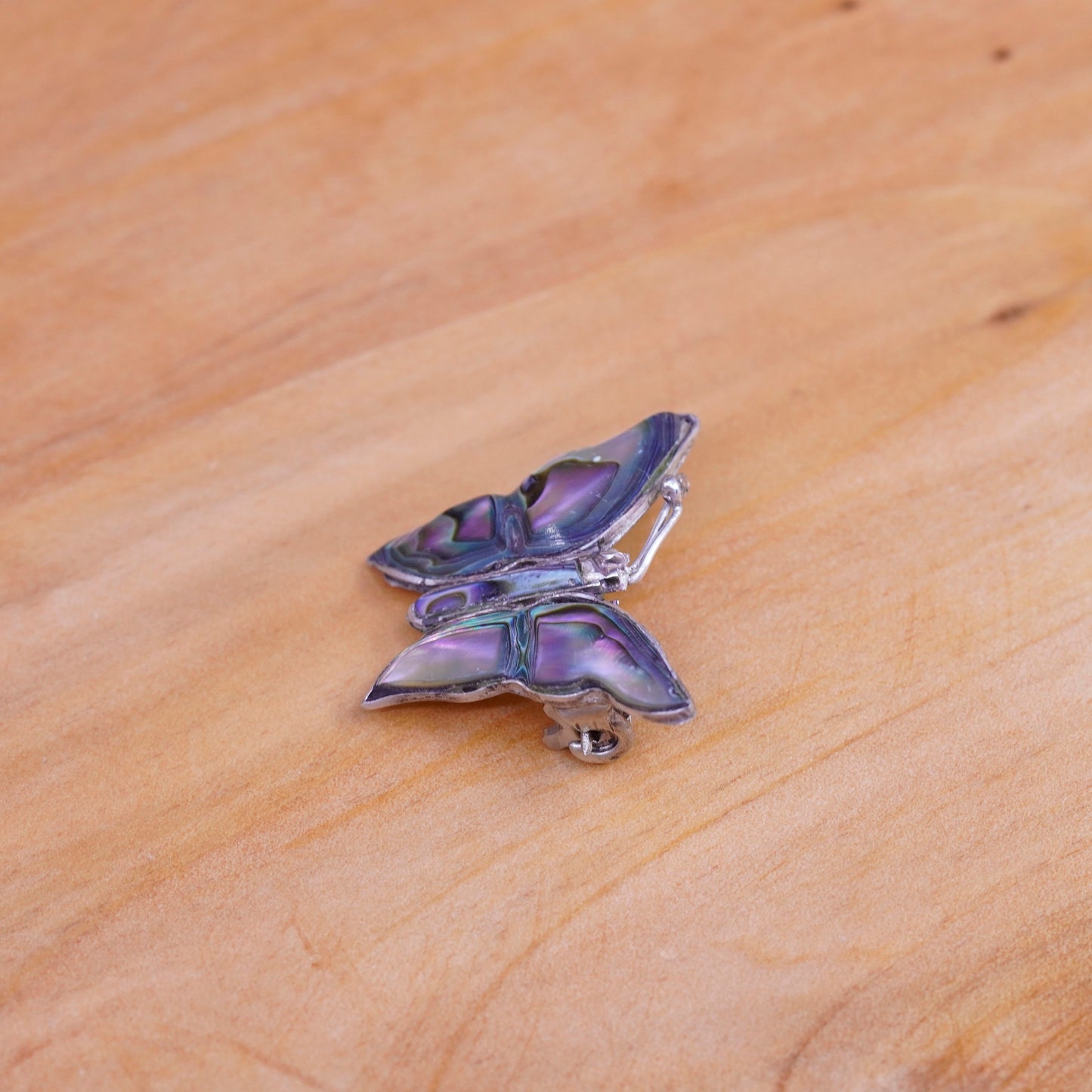 vtg antique southwestern handmade sterling silver butterfly brooch w/ abalone