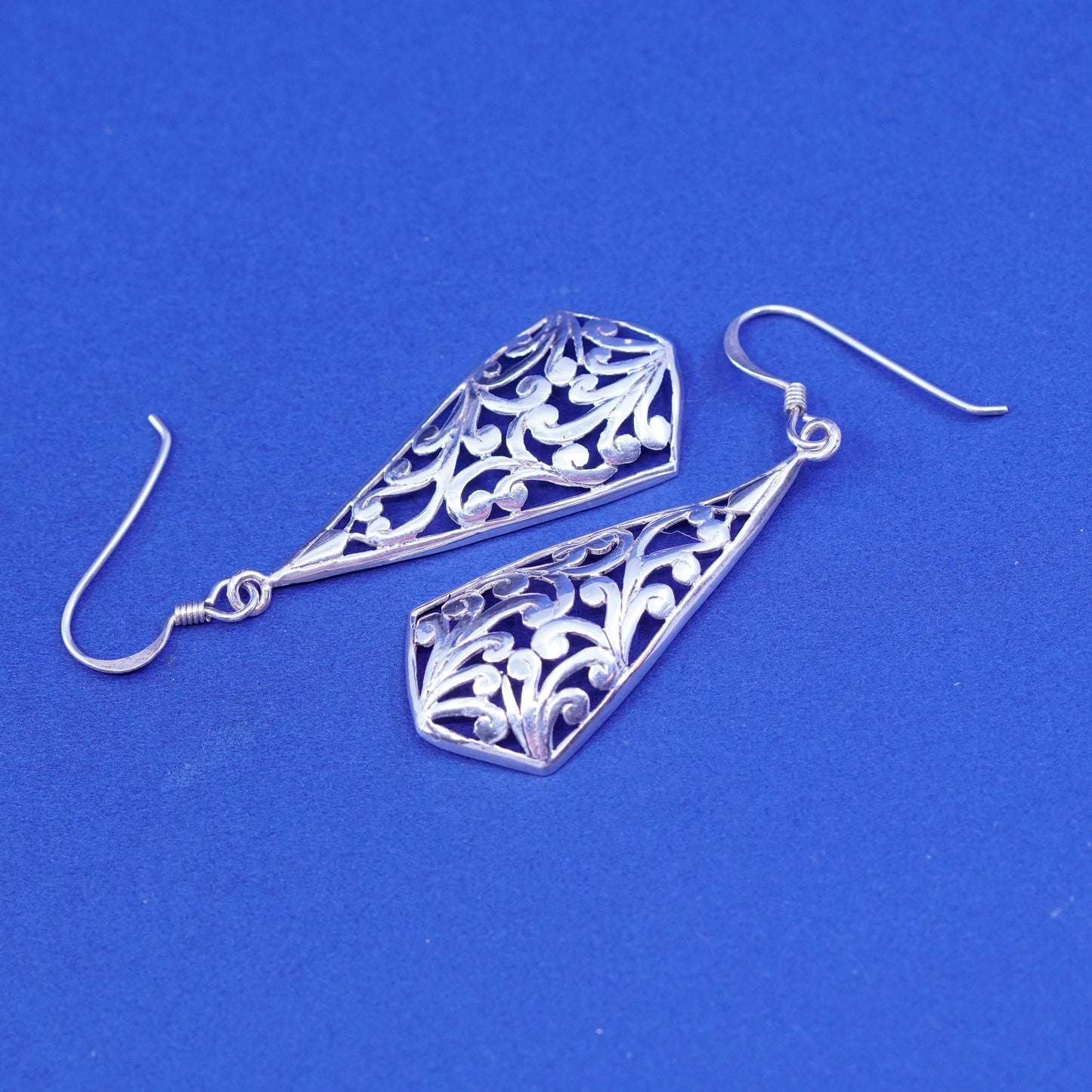 Vintage sterling silver handmade earrings, 925 filigree teardrop drop