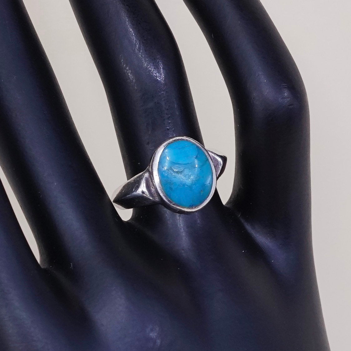sz 7.5, vtg sterling silver ring, handmade 925 ring w/ turquoise, southwestern
