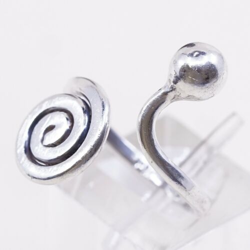 Sz 7, Vtg Sterling Silver Handmade Swirl Wrap Ring W/ Bead, Stamped PM 925