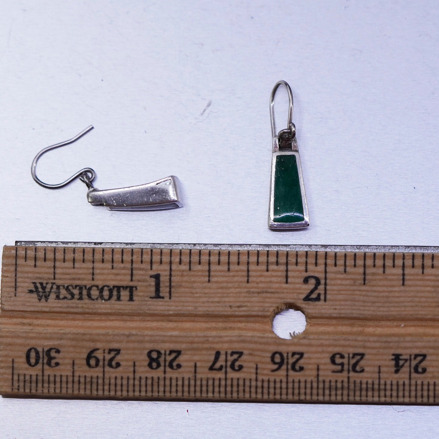 Vintage Sterling 925 silver handmade geometrical jade earrings