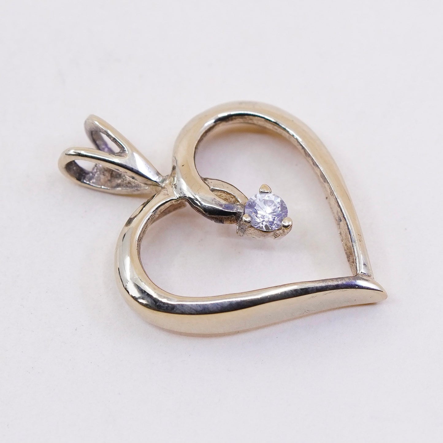 vintage vermeil Gold over Sterling silver pendant, 925 heart pendant with cz