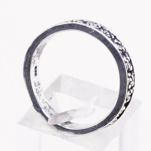 Size 8, Vtg Sterling Silver Handmade Ring, 925 Band W/ Flower Floral Embossed