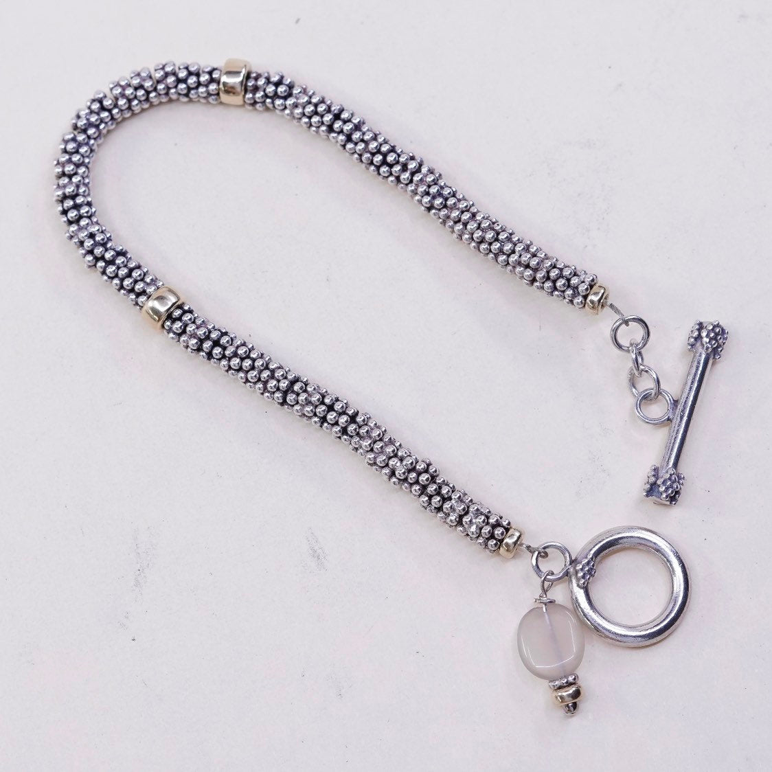 7.25", Vintage handmade bracelet, 14K beads with 925 silver beads and toggle closure, silver tested