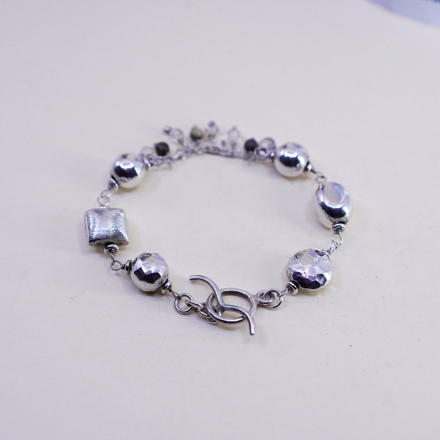7”, Sterling silver handmade bracelet, 925 cluster crystal beads toggle closure