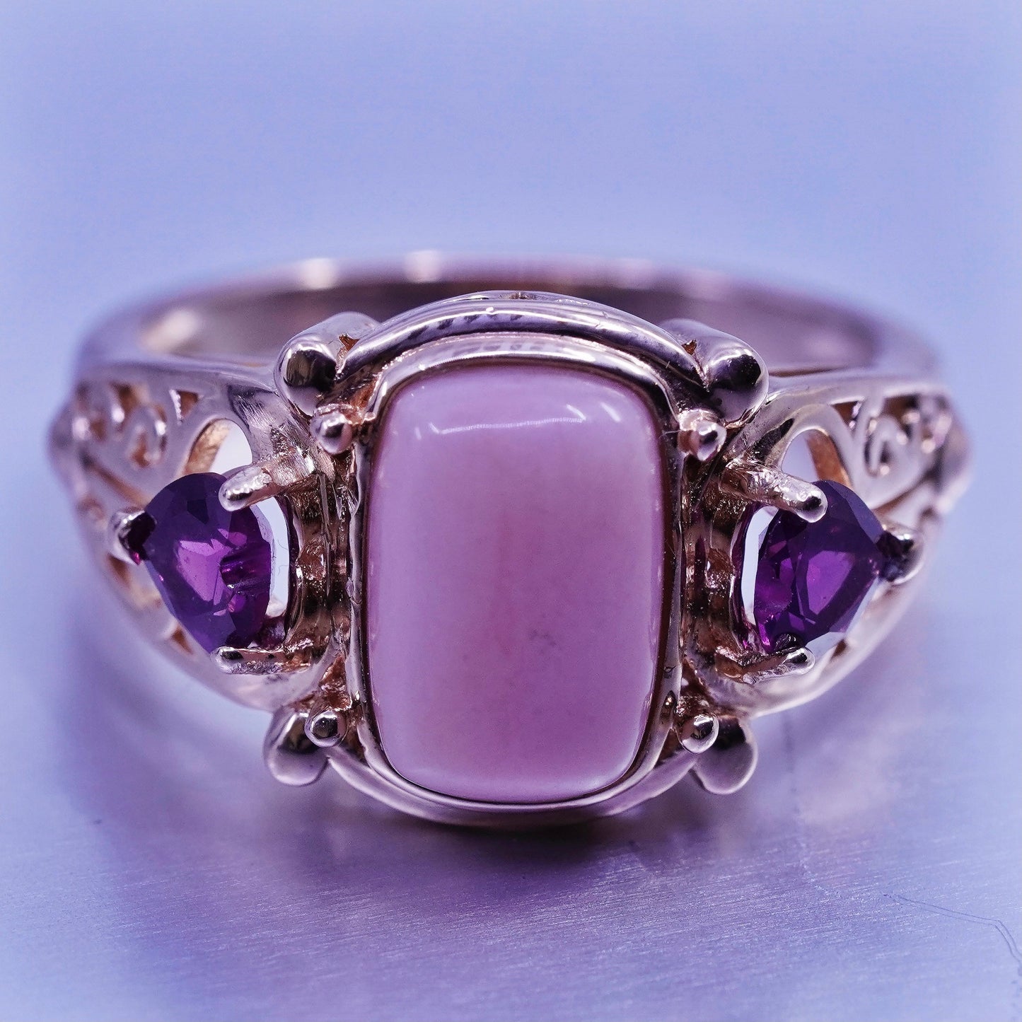 Size 10, DBJ vermeil rose gold over Sterling 925 silver band ring quartz heart