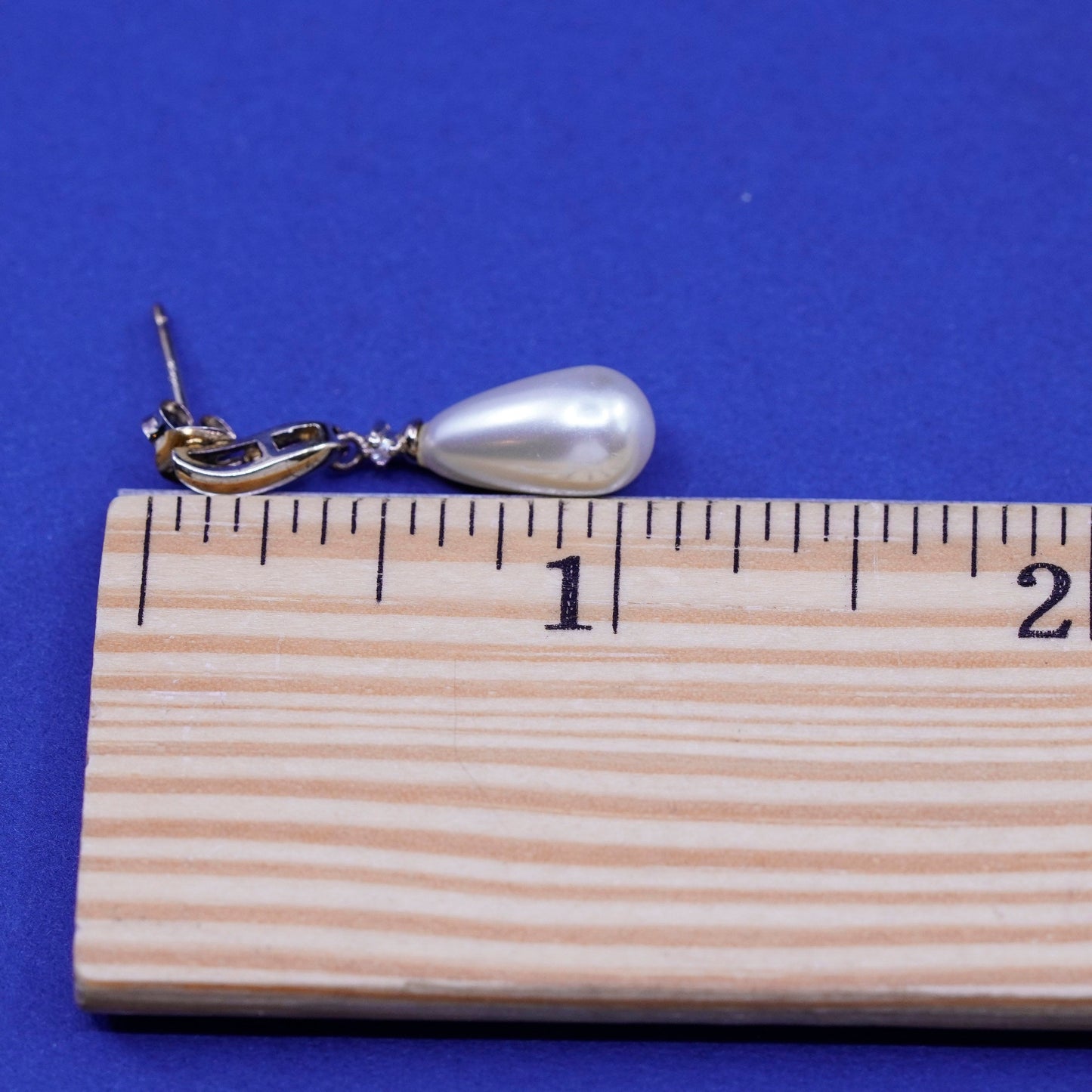 antique vermeil gold Sterling 925 silver handmade earrings teardrop faux pearl