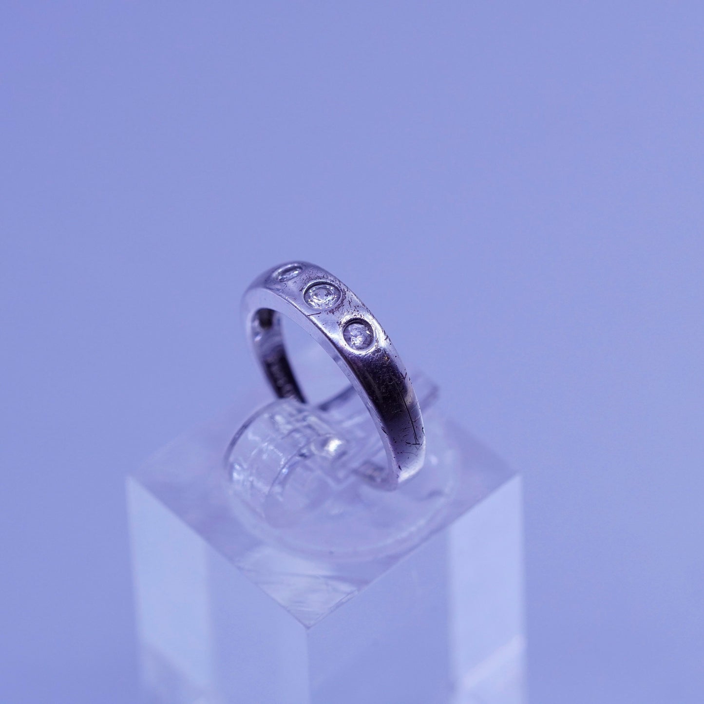 Size 3.25, vintage Sterling 925 silver handmade engagement ring with Cz