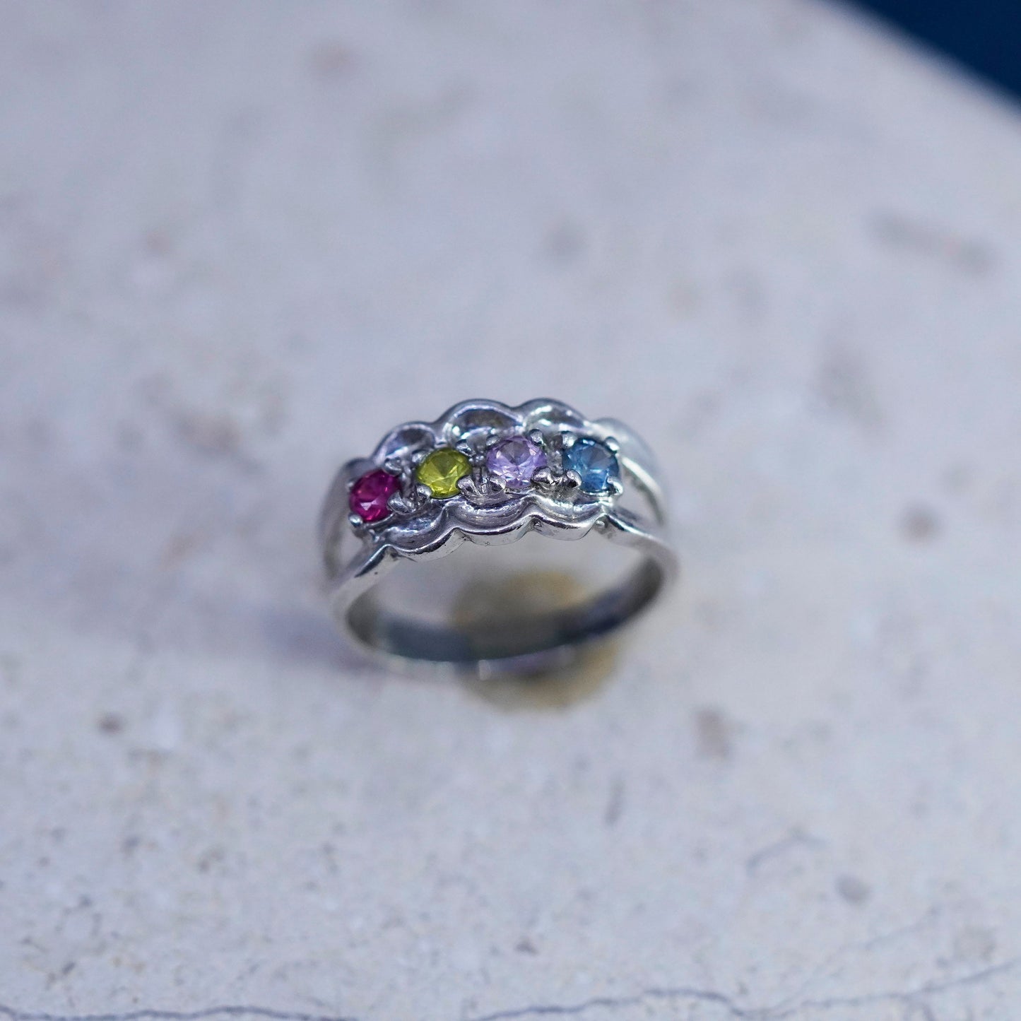 Size 5.5, Sterling silver ring, 925 cocktail ring peridot, ruby topaz amethyst