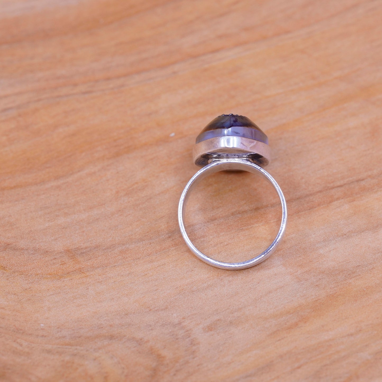 Size 7.25, Sterling 925 silver handmade ring with teardrop metallic druzy stone
