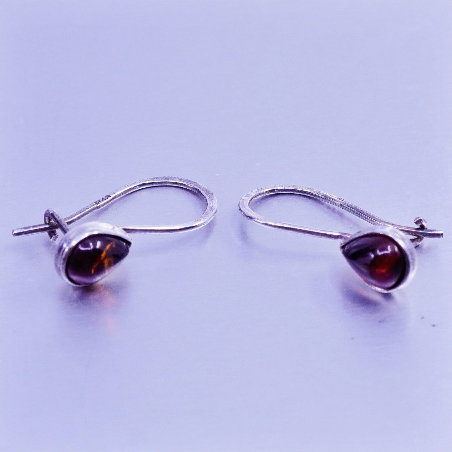 Vintage Sterling 925 silver handmade earrings with teardrop Amber
