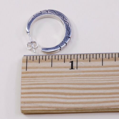 1”, Vtg 925 Sterling Silver Handmade Hoop Earrings, 925 Studs Textured huggie