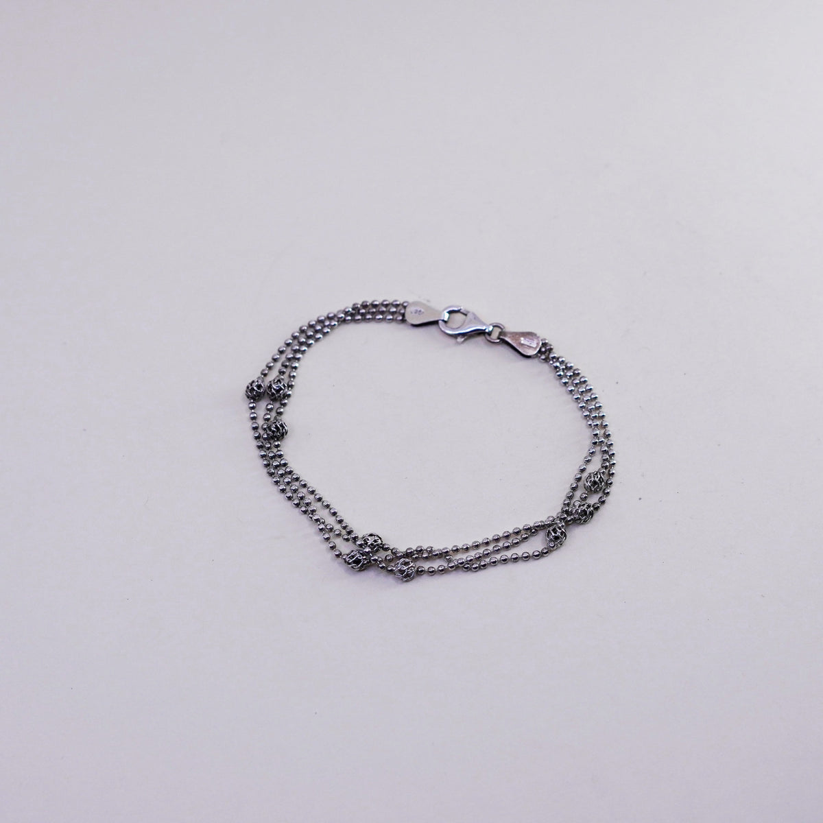 7”, Native American sterling 925 silver silver multi strands bead chain bracelet