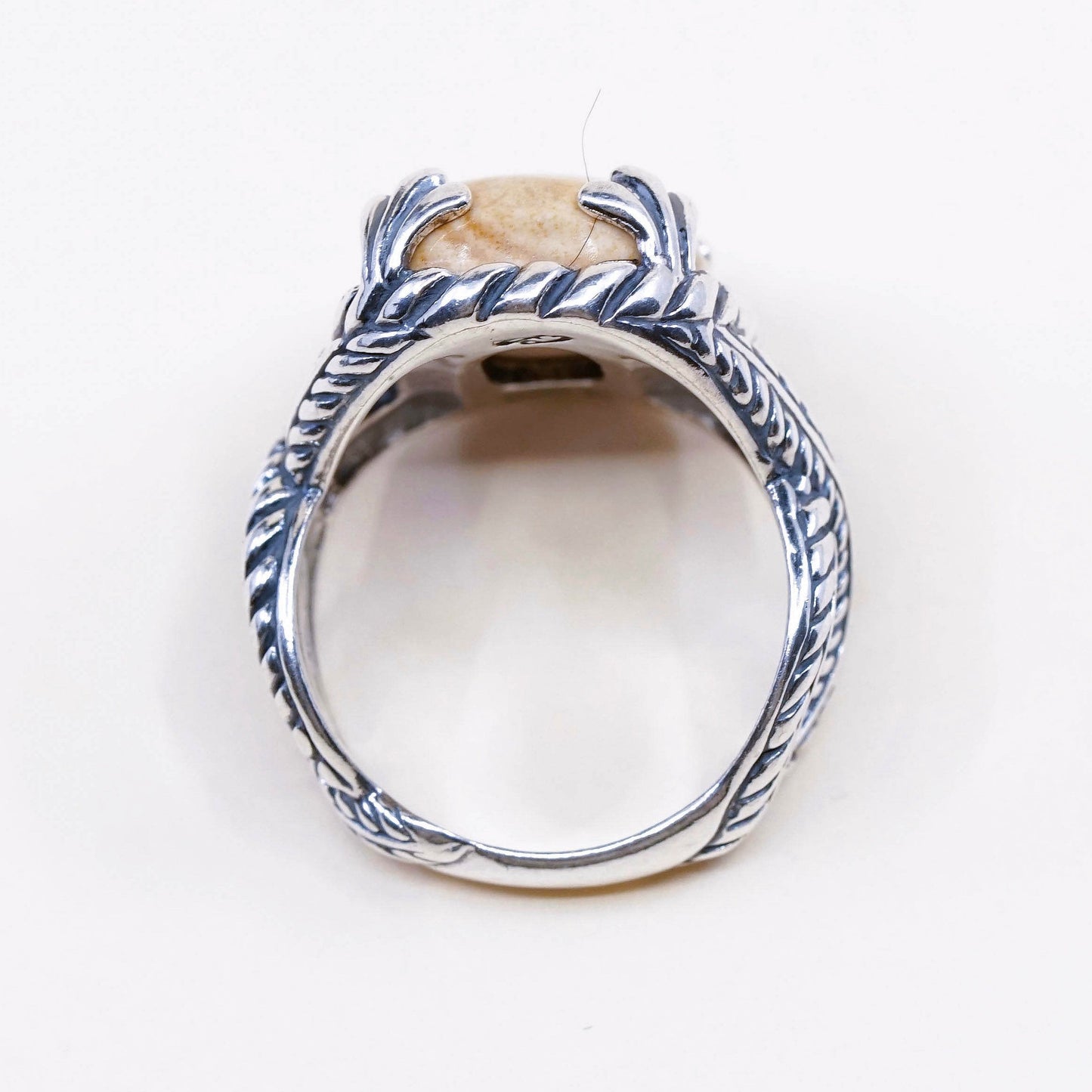 sz 8.5, vtg relios carolyn pollack sterling 925 silver ring w/ agate N cable