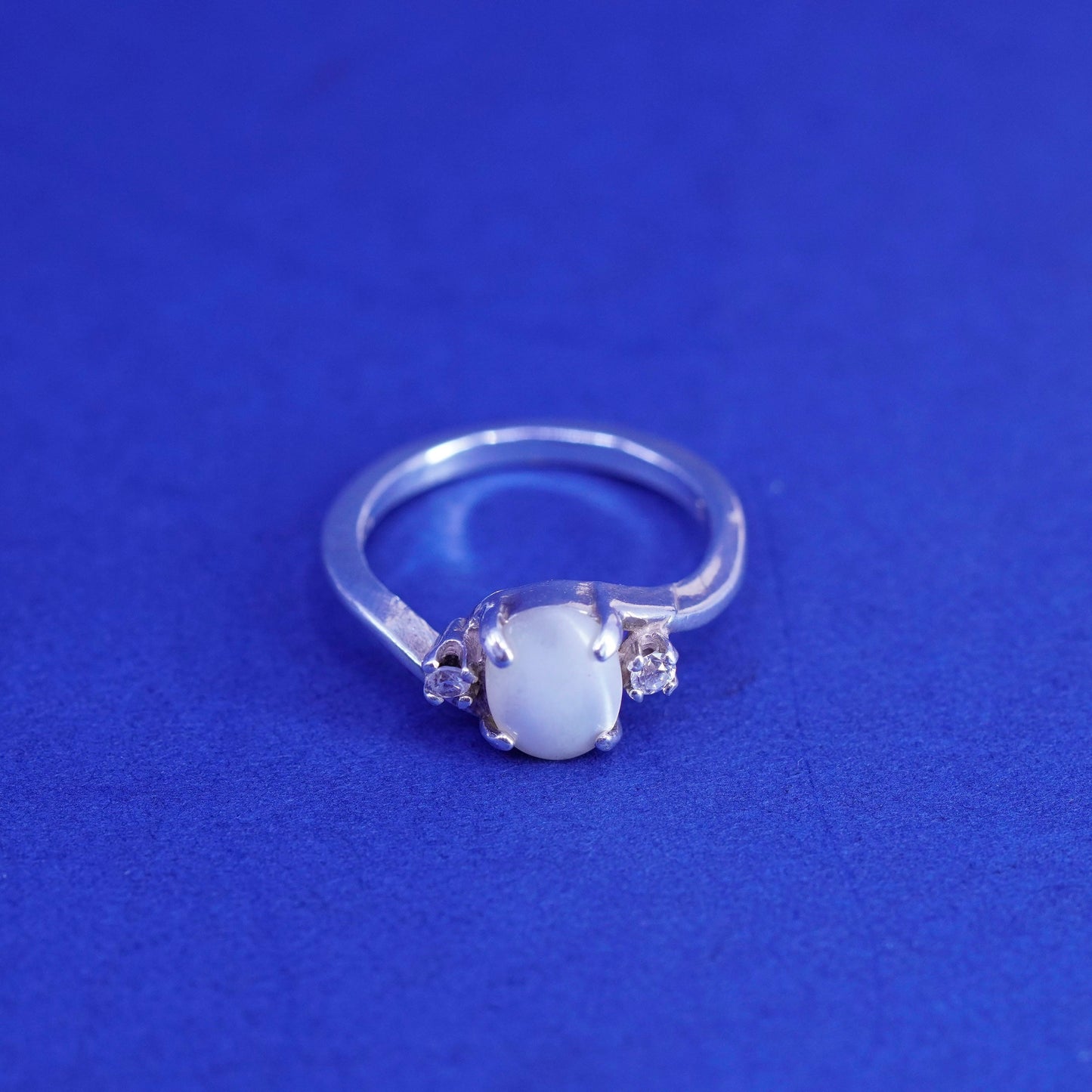 Size 4.75, vintage Sterling 925 silver handmade ring with moonstone and cz
