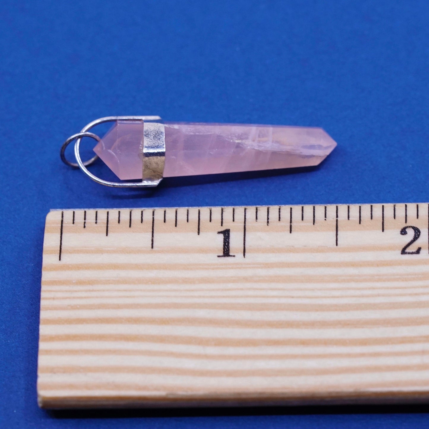 vtg handmade sterling silver charm pendant, 925 pink quartz healing crystal