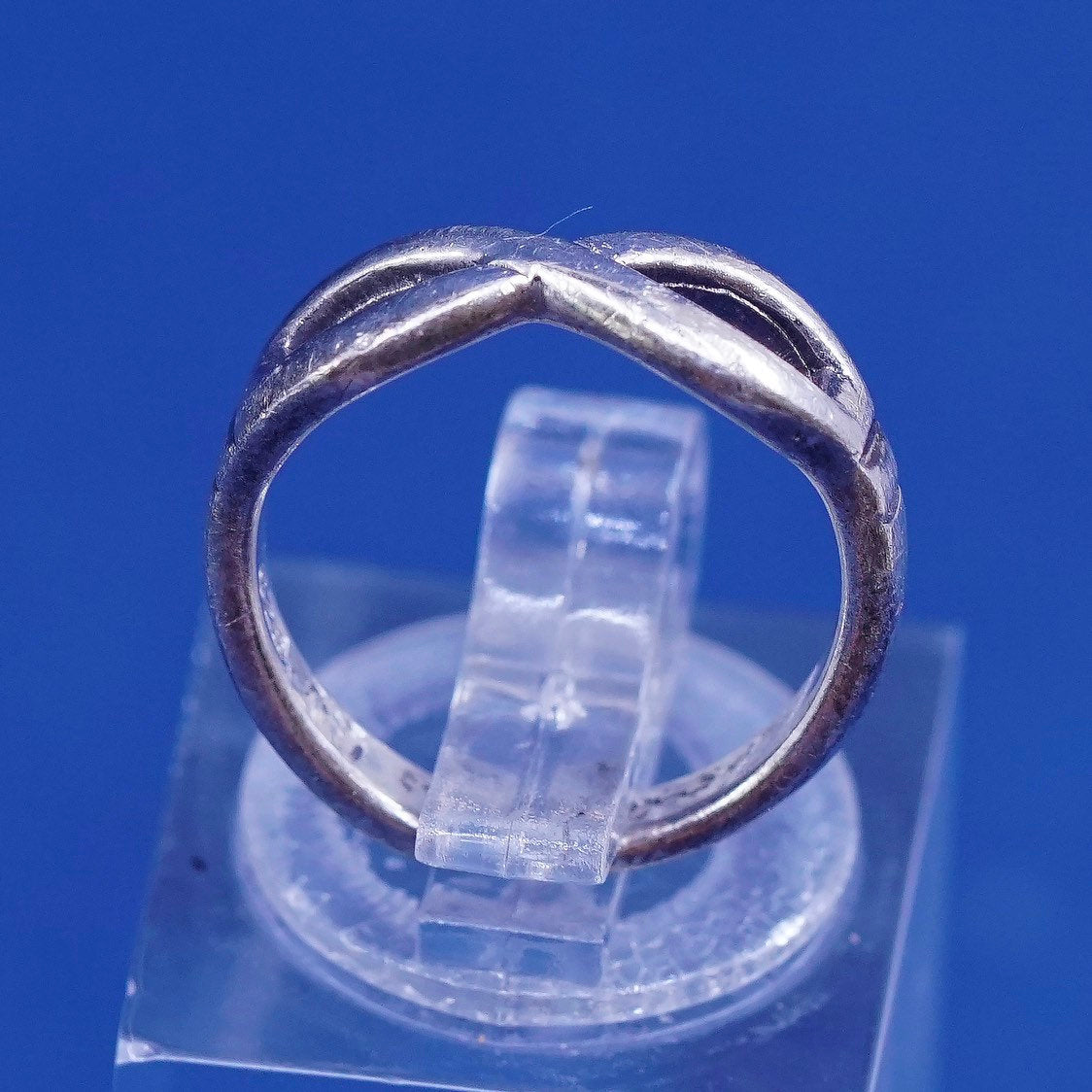 sz 3, vtg Sterling silver handmade ring, 925 knot band, stamped 925, open end