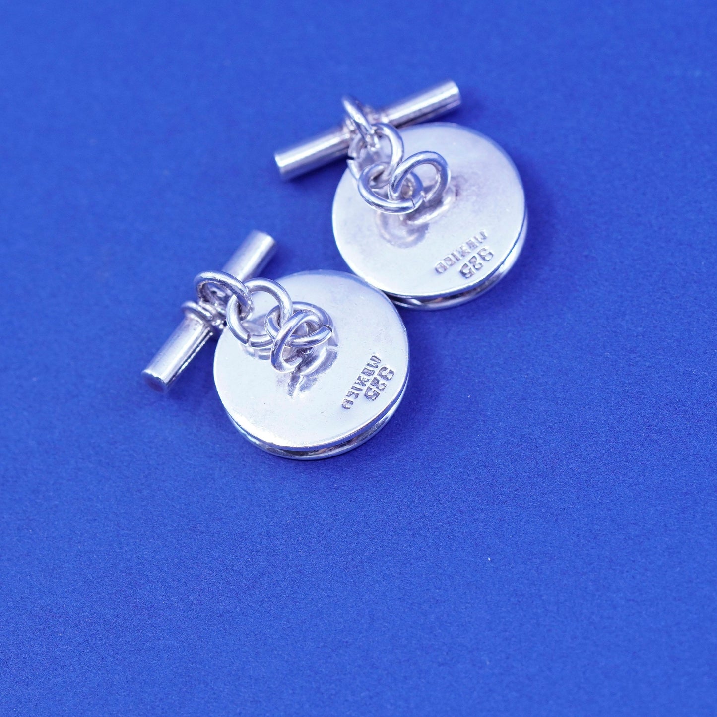 Vintage sterling silver Handmade cufflink, antique Mexico round 925 cuff links
