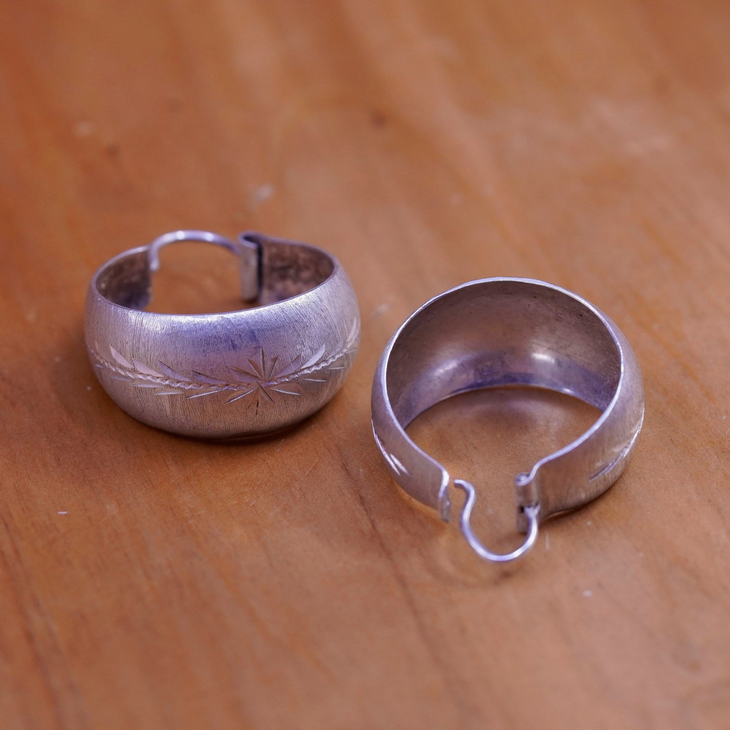 1”, Vintage Sterling silver handmade earrings, textured 950 hoops