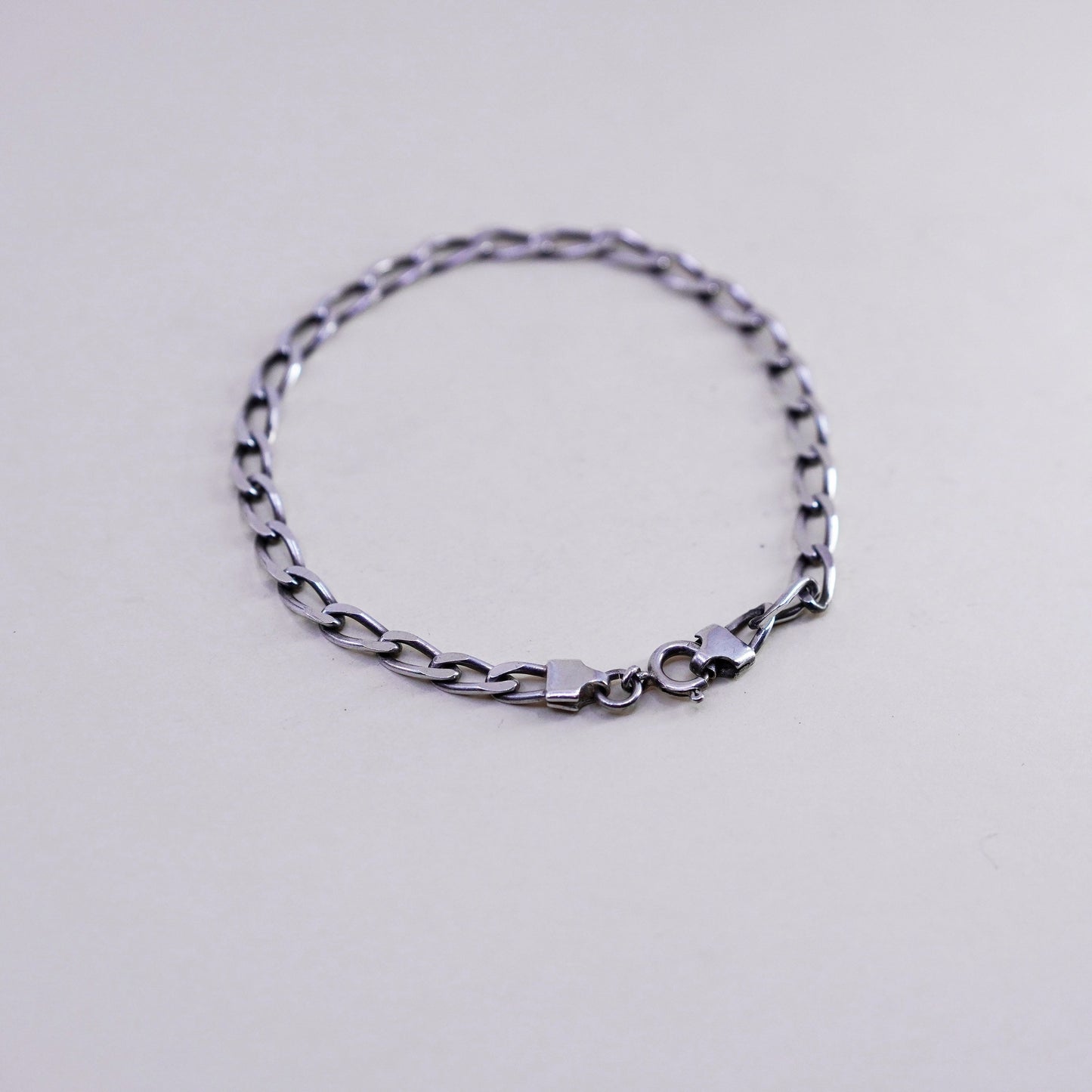 8”, 5mm, Vintage sterling 925 silver flatten curb bracelet