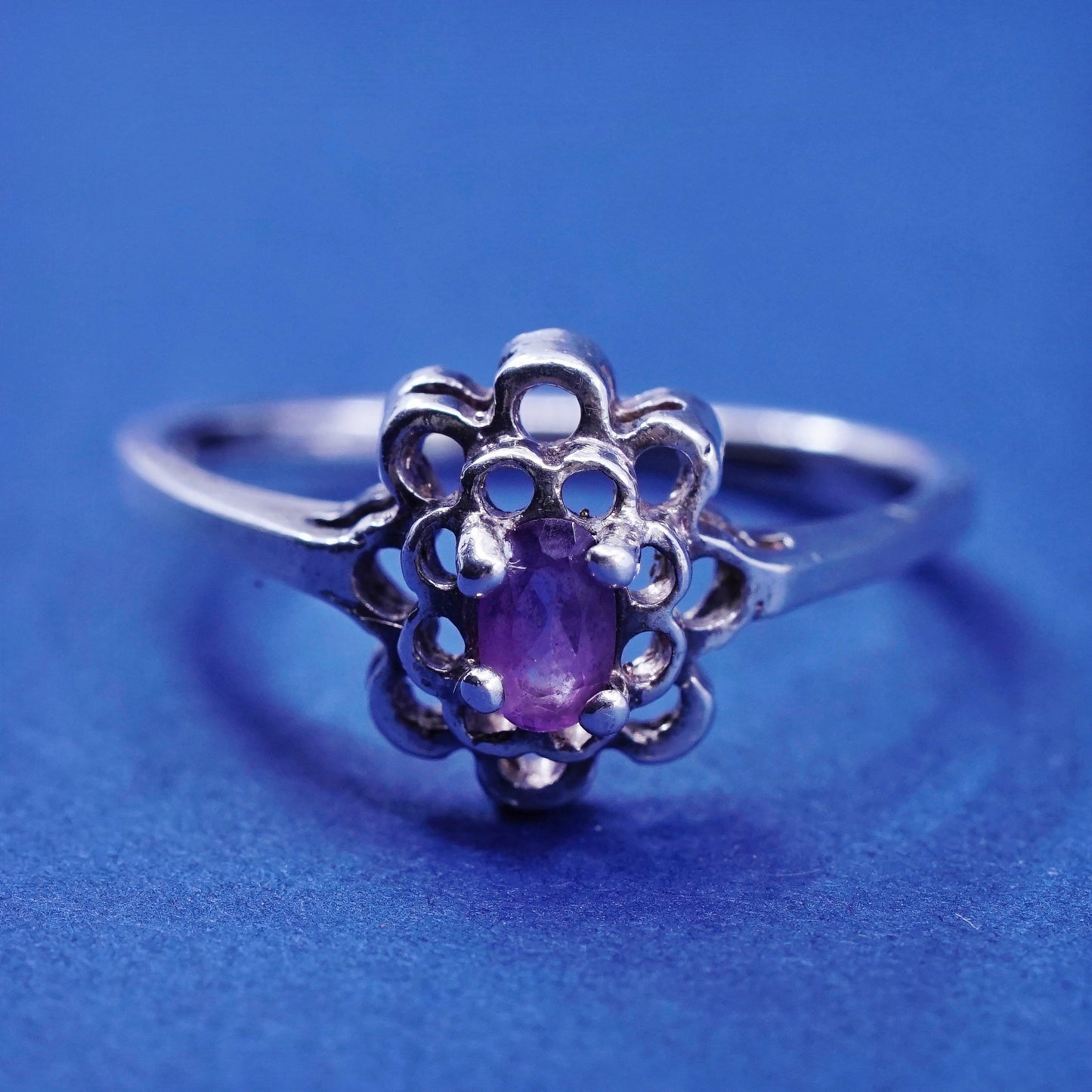 Size 7.5, Vintage Sterling silver handmade ring, 925 with amethyst,