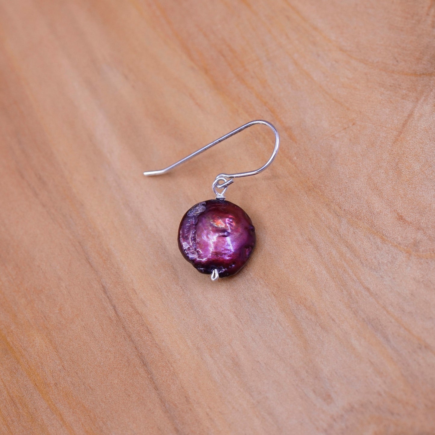 Vintage Sterling 925 silver handmade earrings with red coin pearl