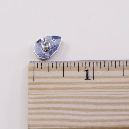 Vintage Mexico Sterling Silver Handmade Earrings, 925 Teardrop Studs W/ Jasper