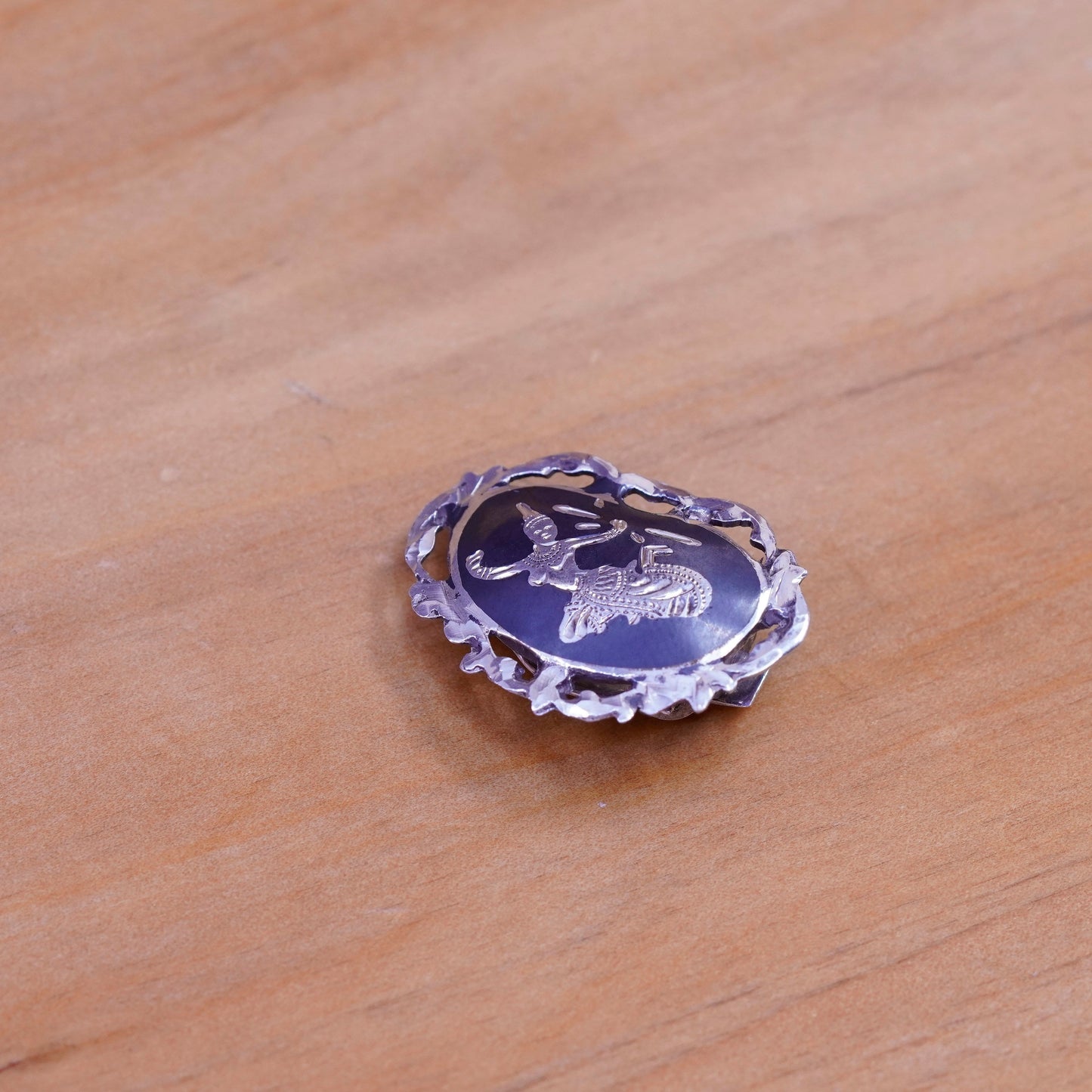 Vintage Siam sterling silver clip on earrings, 925 India earrings, niello, Siam