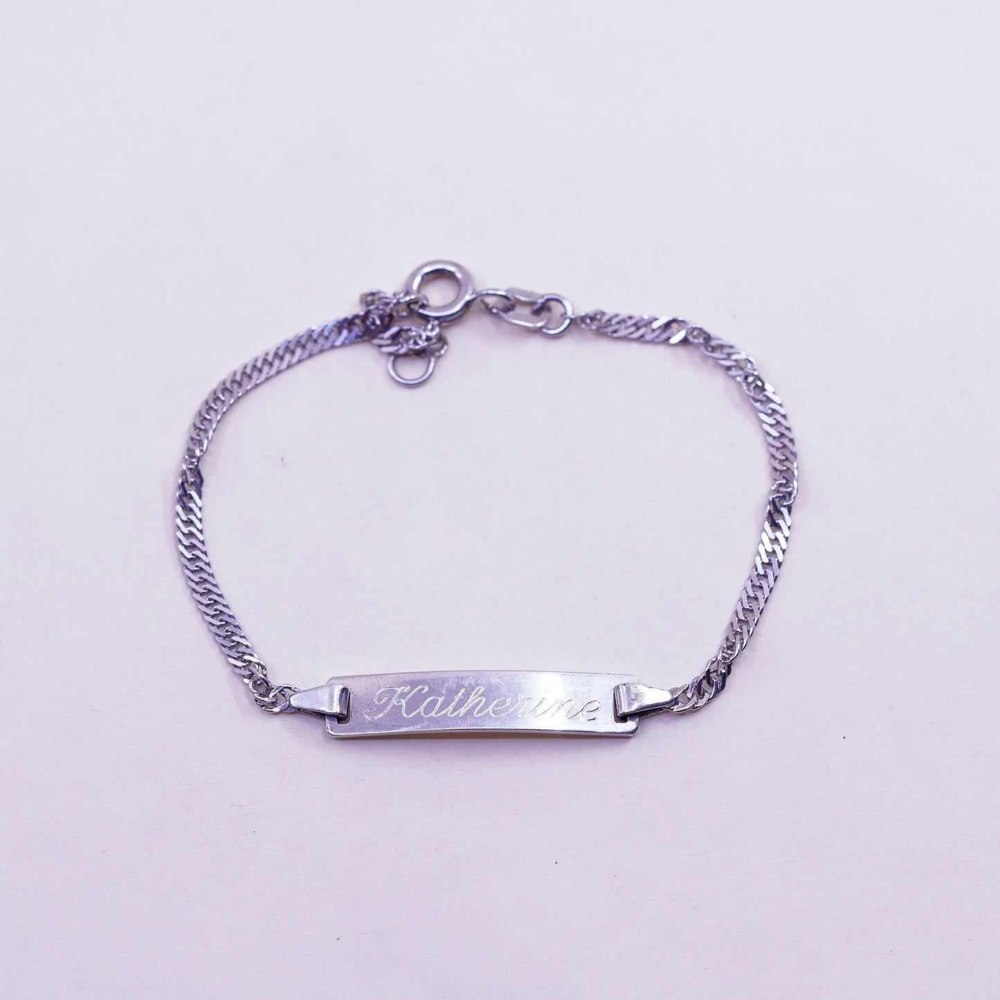 5.5+0.5”, sterling silver bracelet, 925 twisted curb chain name “Katherine” tag