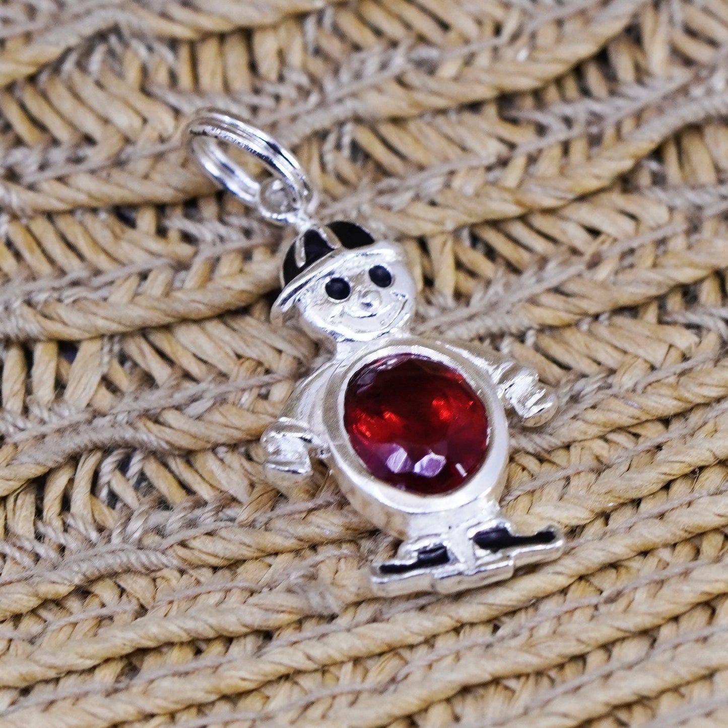 Vintage Sterling 925 silver handmade birthstone pendant ruby, baby boy figure