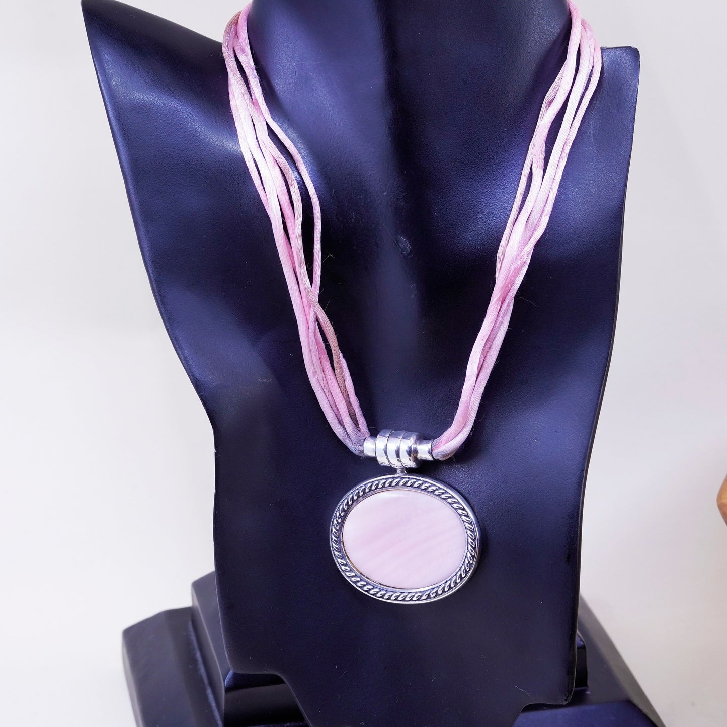 16”, ESPO SIG Sterling 925 silver mother of pearl pendant silk thread necklace