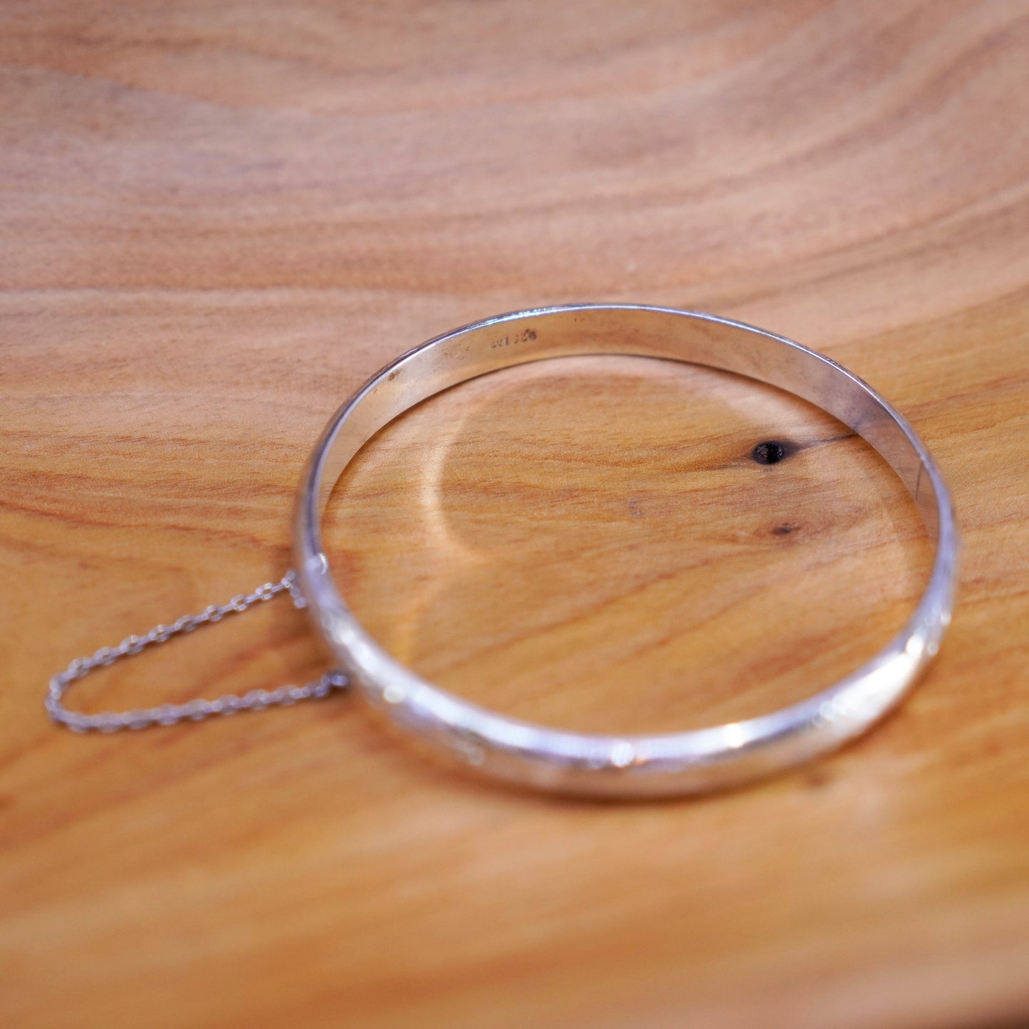 7.75”, Sterling silver handmade bracelet, 925 hinged bangle with secure chain